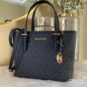 New Michael Kors xs carryall convertible tote crossbody bag black signature